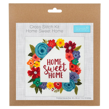 Trimits Counted Cross Stitch Kit Large: Home Sweet Home, 36x36cm, Includes Aida Fabric, Pre-Sorted Threads, Needle, Personalizing Alpha...