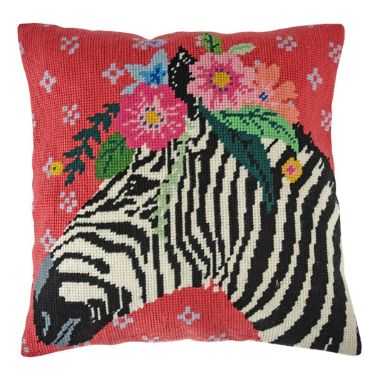 Trimits Half Stitch Tapestry Kit Cushion: Zebra, 40x40cm, Includes Pre-Printed Canvas, Acrylic Yarns, Needle, Cushion Back, Instruction...