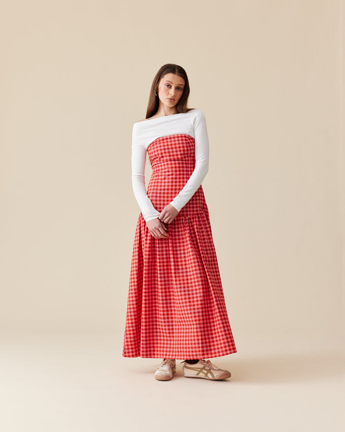 TRULLI MAXI DRESS RED TARTAN