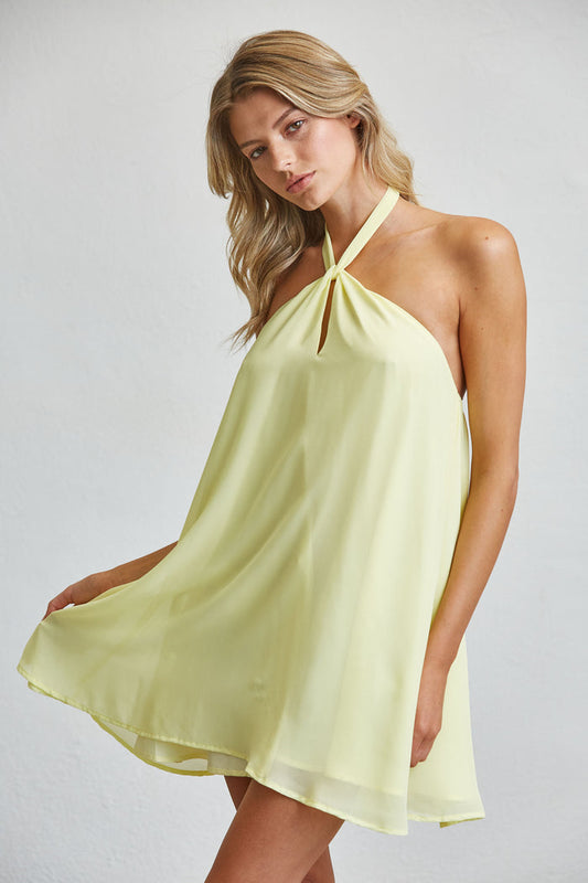 Twist Neck Halter Mini Dress - Butter