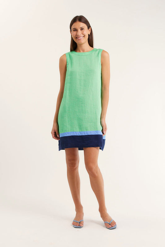 Vespa Mini Dress In Linen In Spearmint Splice