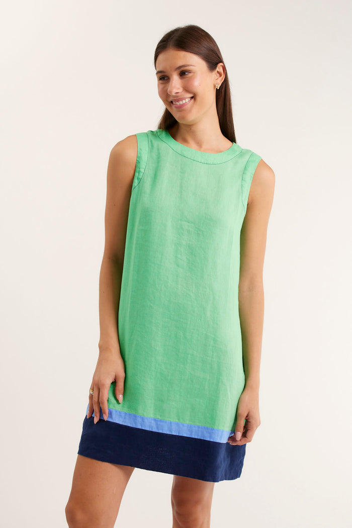 Vespa Mini Dress In Linen In Spearmint Splice
