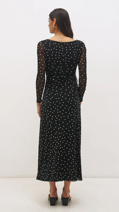 Vesper Spot Long Sleeve Dress Black Base Polka Dot