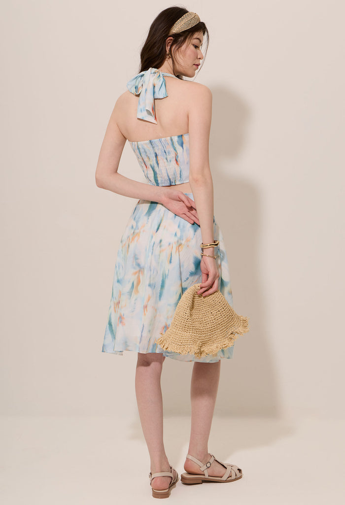 Watercolour Flowy Midi Skirt