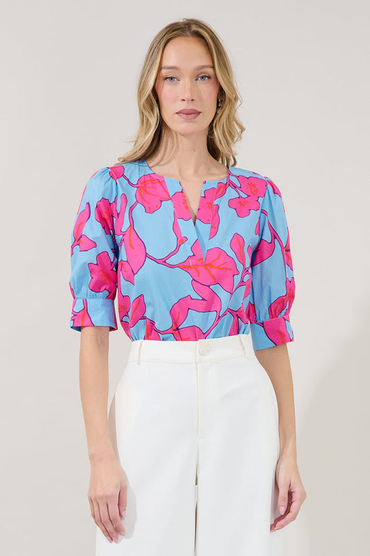 Waterlilly Balloon Sleeve Top Floral