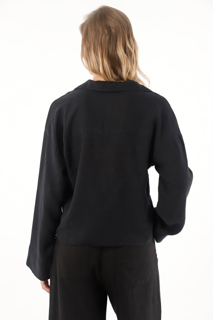 Women's 100% Linen Long Sleeve Black Shirt