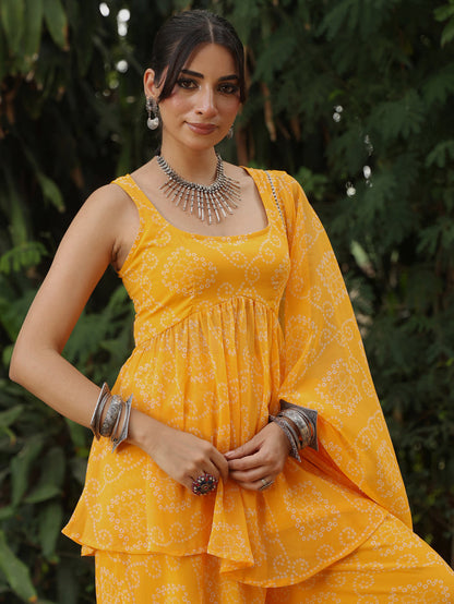 Women's Bandhni Yellow Gharara Set