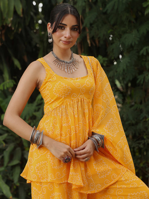 Women's Bandhni Yellow Gharara Set
