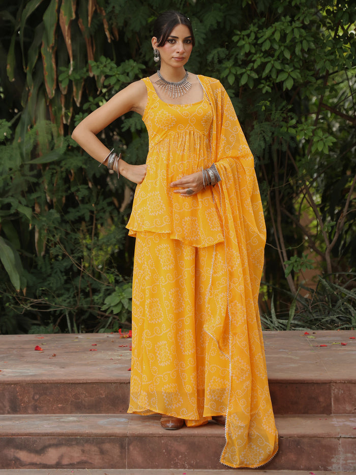 Women's Bandhni Yellow Gharara Set