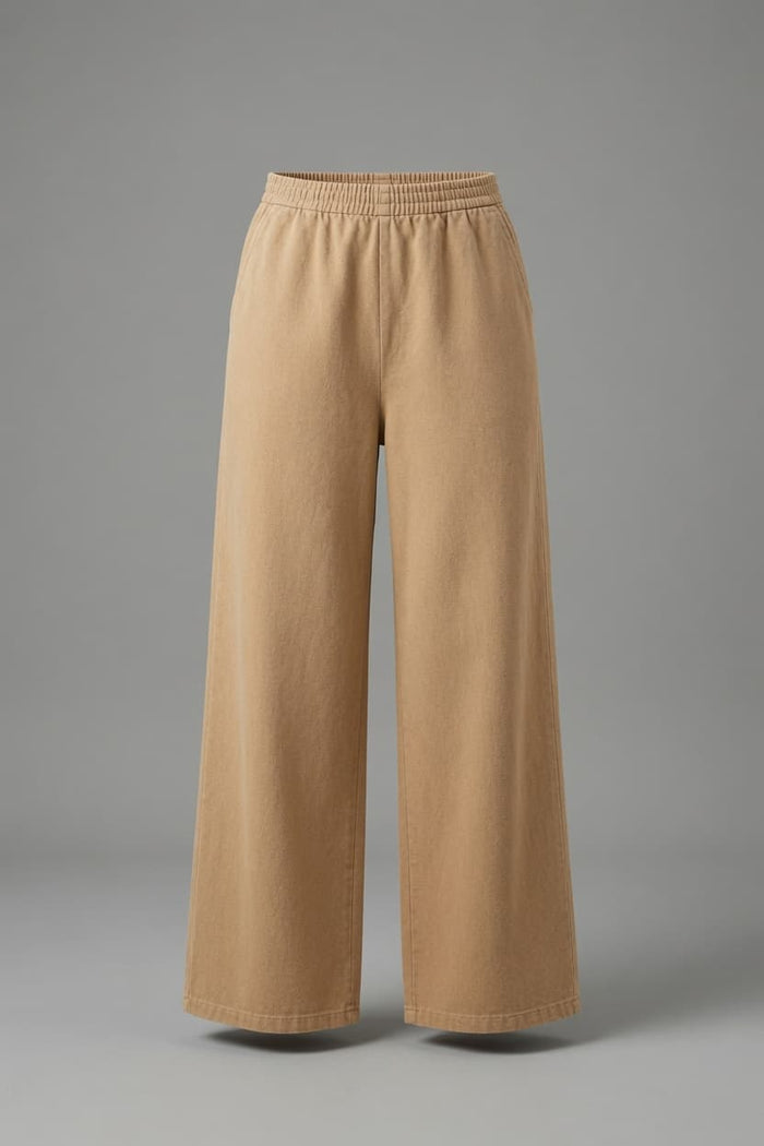 Women's Beige Wide Leg Trouser Premium Fleece