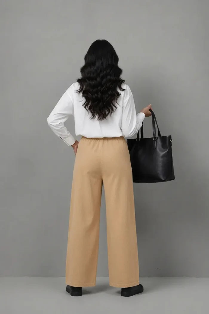 Women's Beige Wide Leg Trouser Premium Fleece