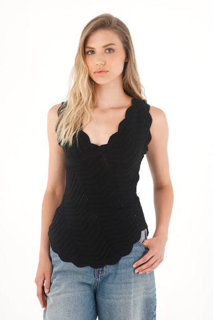 Women's Black Knit Cross-Design Shirt