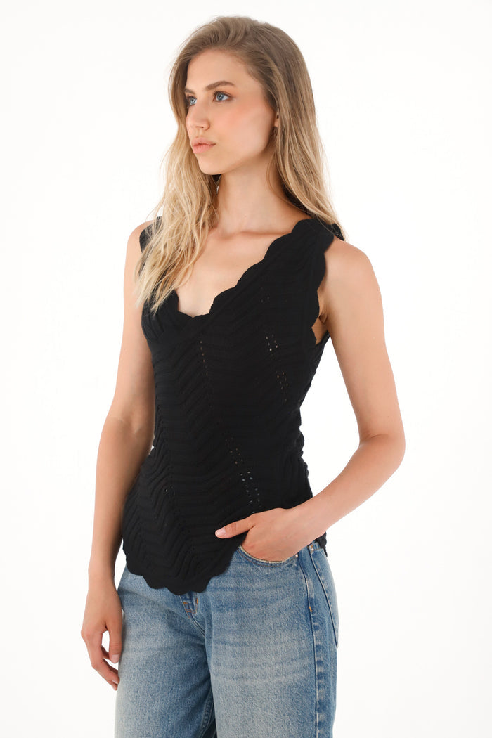 Women's Black Knit Cross-Design Shirt
