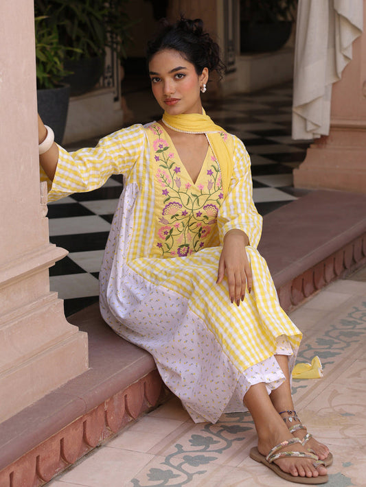 Women's Cotton Embroidered Kurta Set with Dupatta