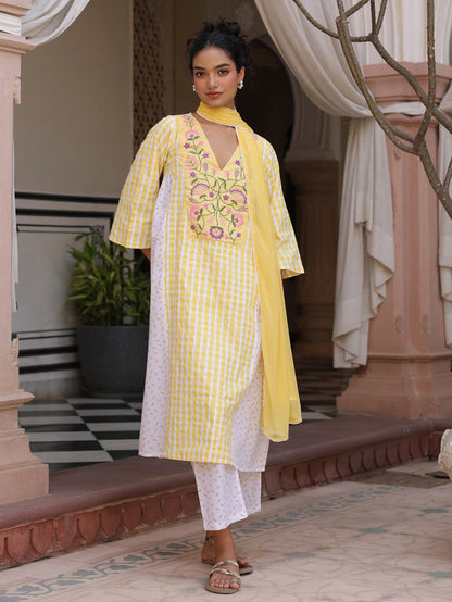 Women's Cotton Embroidered Kurta Set with Dupatta