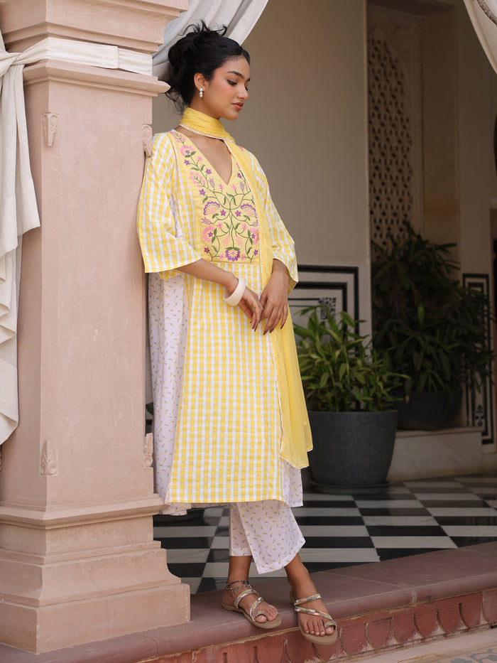 Women's Cotton Embroidered Kurta Set with Dupatta
