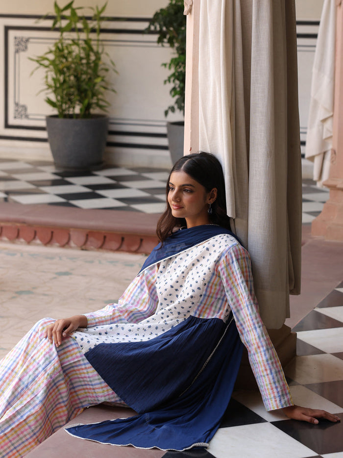 Women’s Cotton Patchwork Kurta and Farshi Salwar with Dupatta