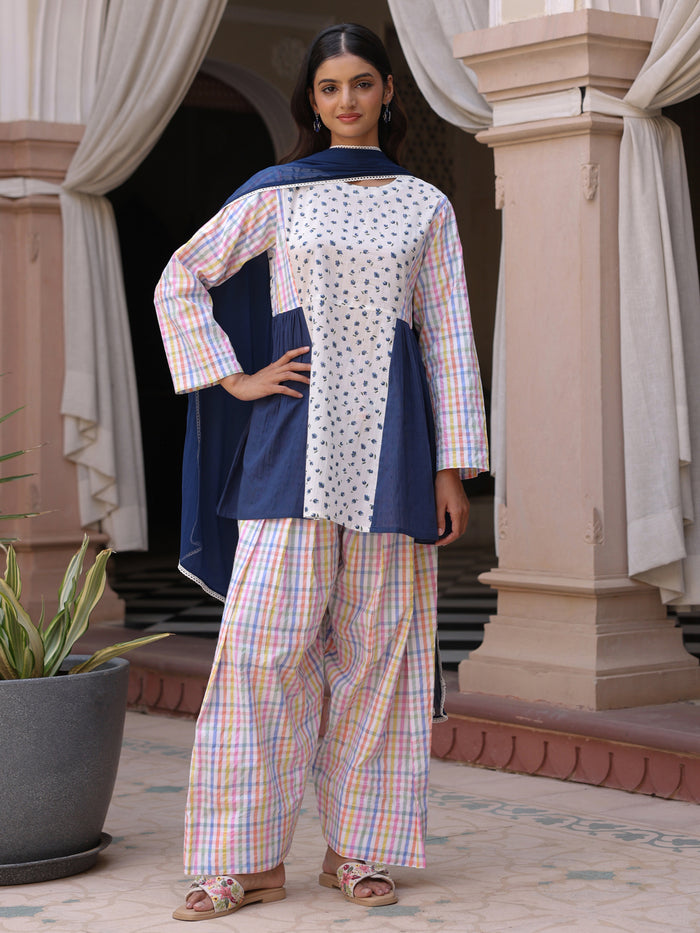 Women’s Cotton Patchwork Kurta and Farshi Salwar with Dupatta