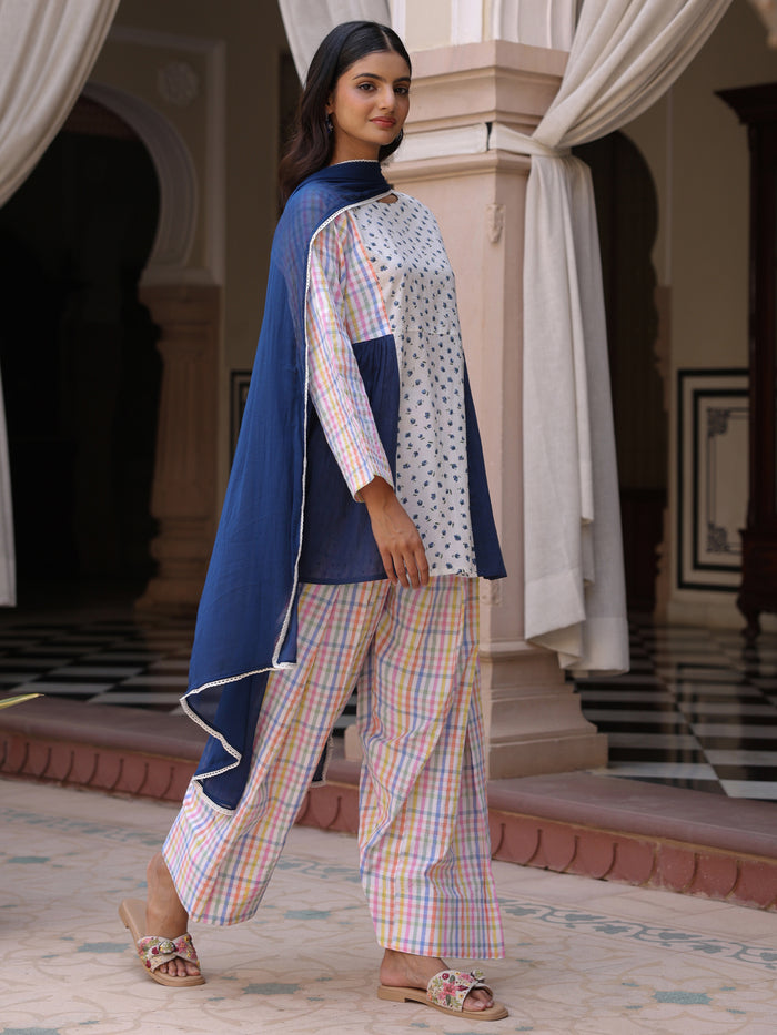 Women’s Cotton Patchwork Kurta and Farshi Salwar with Dupatta