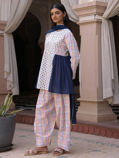 Women’s Cotton Patchwork Kurta and Farshi Salwar with Dupatta