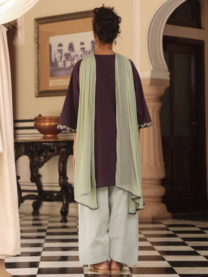 Women’s Dyed Embroidered Kurta and Checkered Farshi Salwar with Dupatta