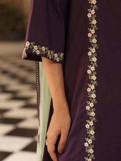 Women’s Dyed Embroidered Kurta and Checkered Farshi Salwar with Dupatta