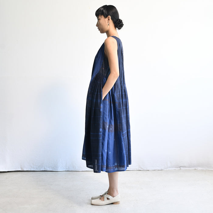 Women's Handloomed Cotton Mahdi Dress - Cornflower Blue