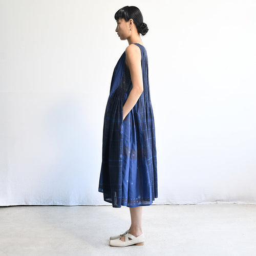 Women's Handloomed Cotton Mahdi Dress - Cornflower Blue