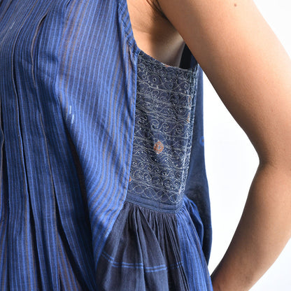 Women's Handloomed Cotton Mahdi Dress - Cornflower Blue