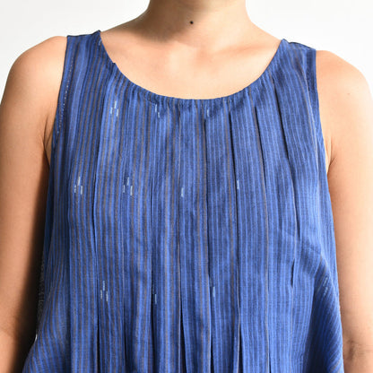 Women's Handloomed Cotton Mahdi Dress - Cornflower Blue