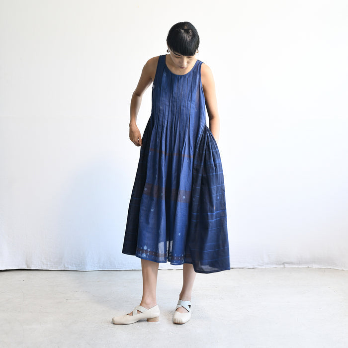 Women's Handloomed Cotton Mahdi Dress - Cornflower Blue
