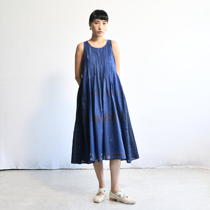 Women's Handloomed Cotton Mahdi Dress - Cornflower Blue