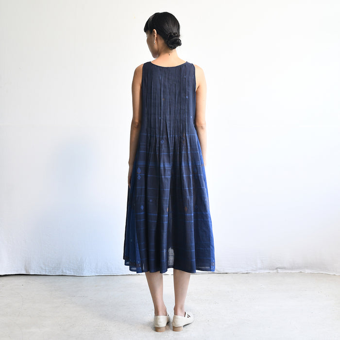 Women's Handloomed Cotton Mahdi Dress - Cornflower Blue