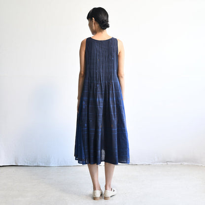 Women's Handloomed Cotton Mahdi Dress - Cornflower Blue