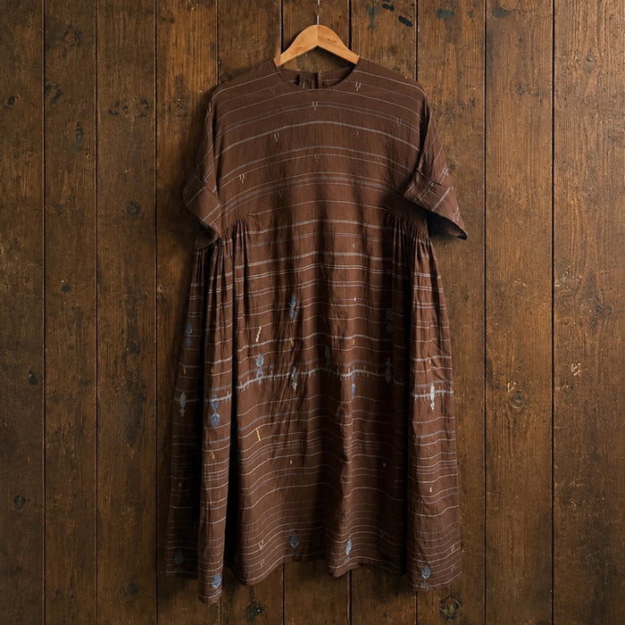 Women's Handloomed Cotton Summer Dress - Brown Stripe