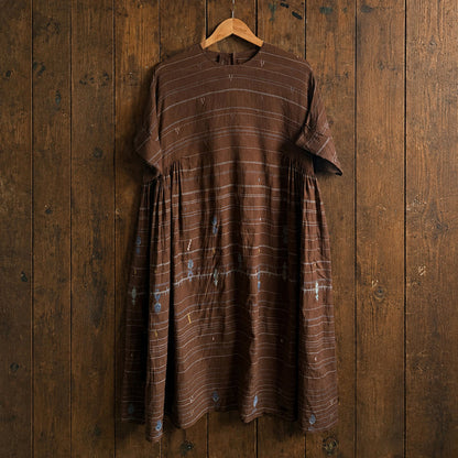 Women's Handloomed Cotton Summer Dress - Brown Stripe