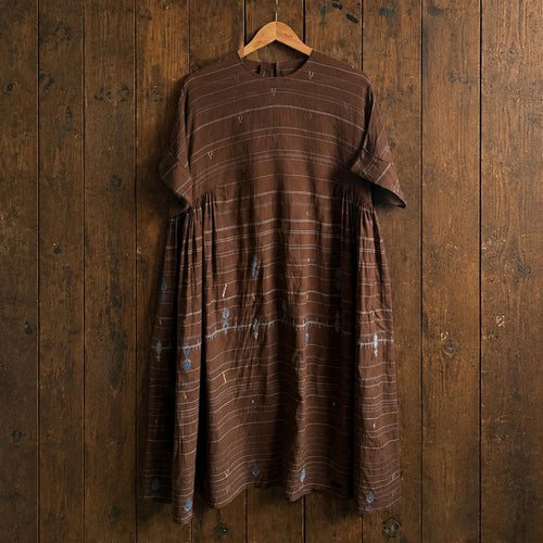 Women's Handloomed Cotton Summer Dress - Brown Stripe
