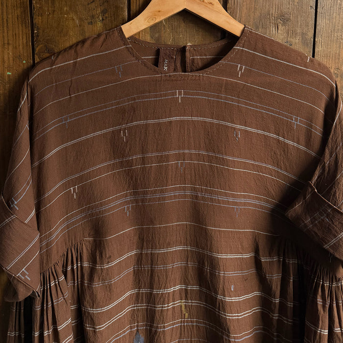 Women's Handloomed Cotton Summer Dress - Brown Stripe