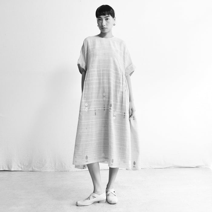 Women's Handloomed Cotton Summer Dress - Brown Stripe