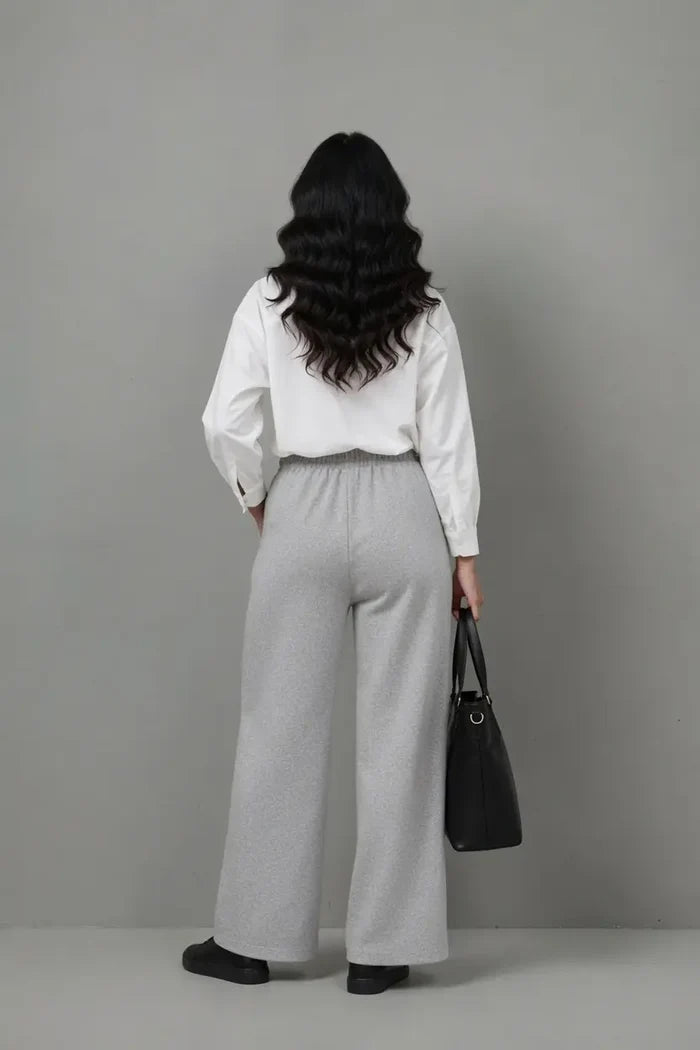 Women's Heather Grey Wide Leg Fleece Trouser - Hinz Clothing