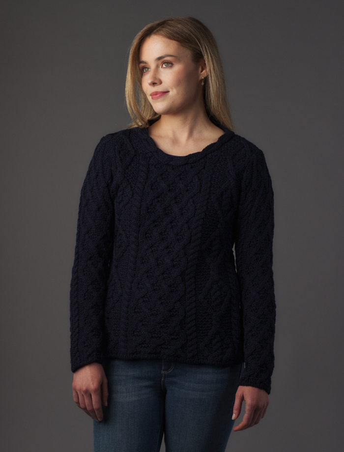 Lambay Aran Sweater for Women - Navy #color_navy