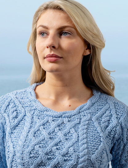 Womens Lambay Aran Sweater - Morning Sky #color_morning-sky