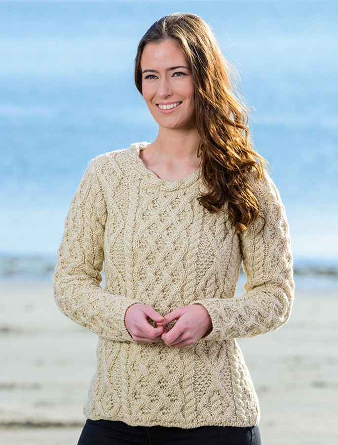 Womens Lambay Aran Sweater - Oatmeal Marl #color_oatmeal-marl