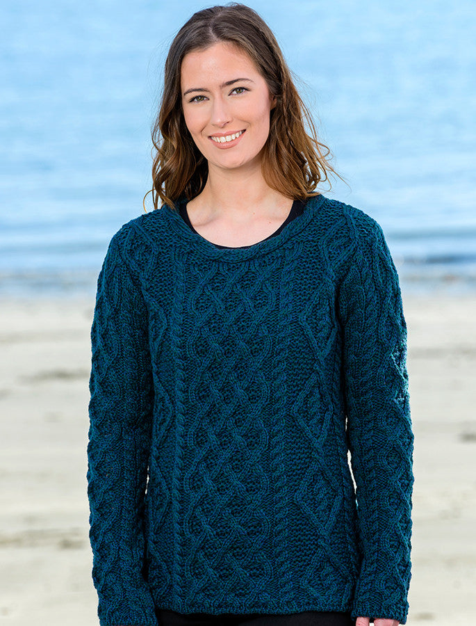 Womens Lambay Aran Sweater - Atlantic #color_atlantic