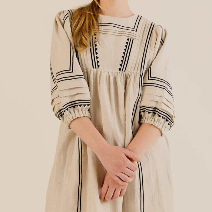 Women's Linen & Cotton Star Dress - Oat