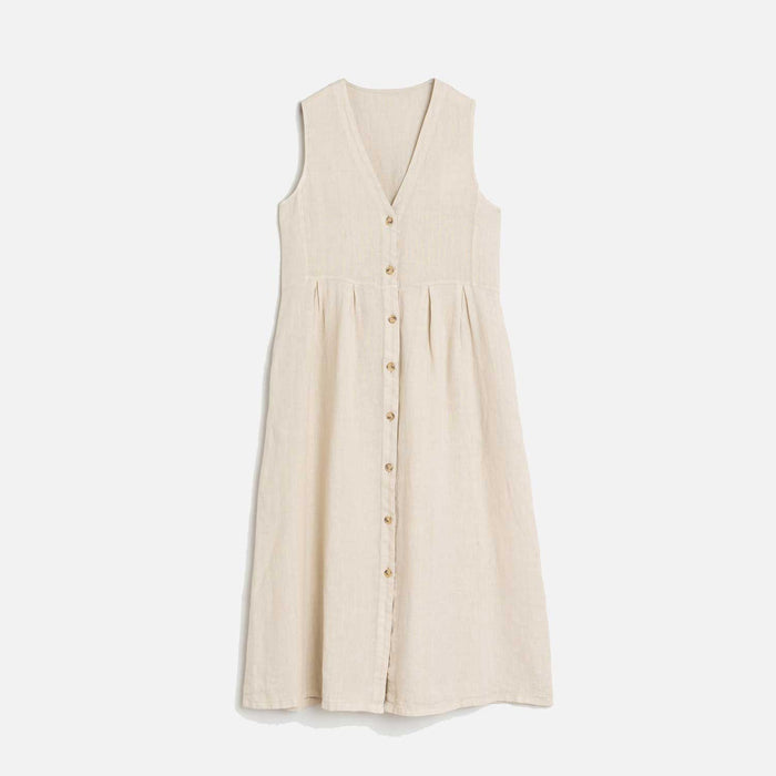 Women's Linen Reversible Button Dress - Piedra