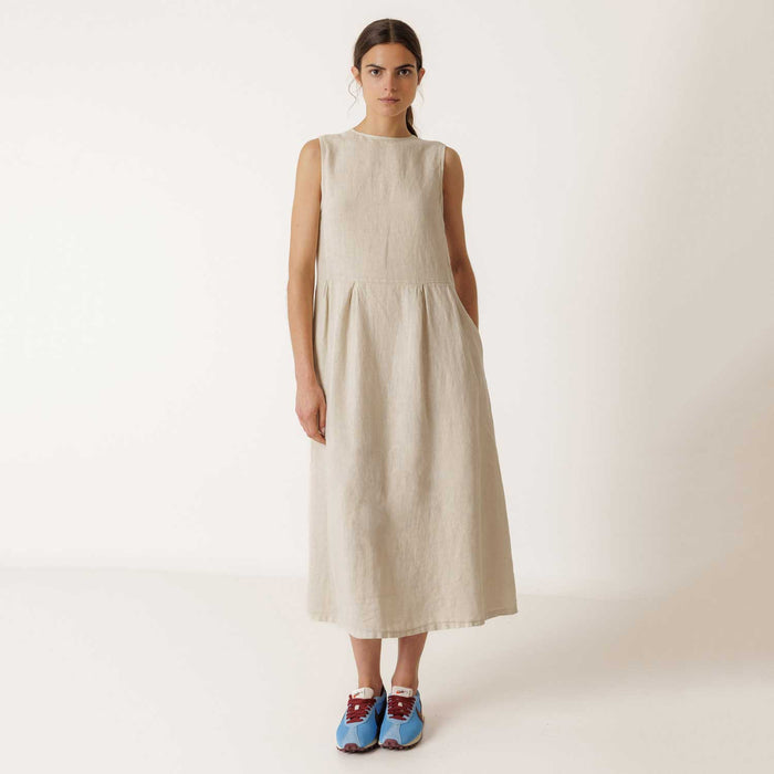 Women's Linen Reversible Button Dress - Piedra