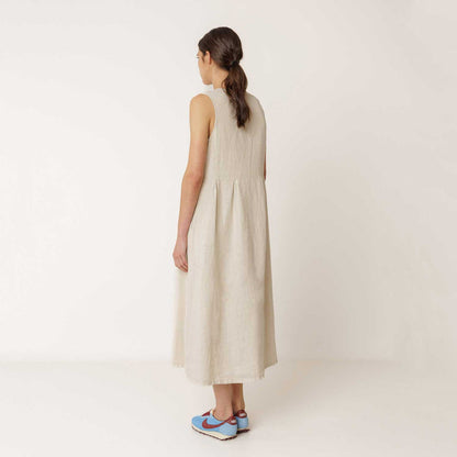 Women's Linen Reversible Button Dress - Piedra