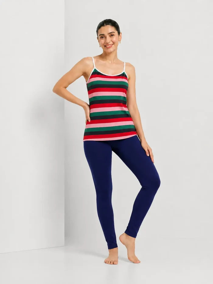 Women's Red & Green Striped Jersey Cotton Camisole  Soft Breathable Regular Fit - Hinz Clothing
