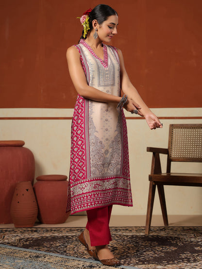 Women's Sleeveless Silk Kurta Set